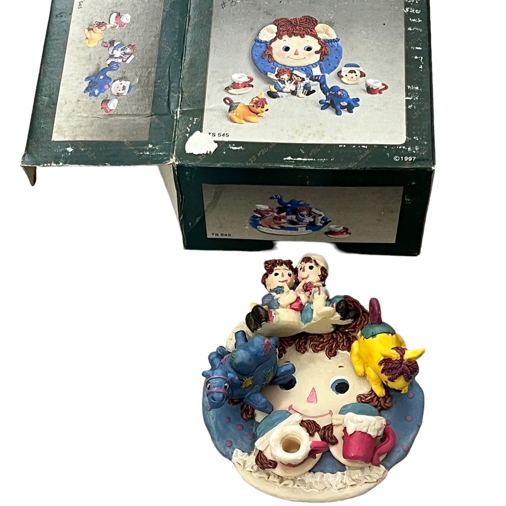 1997 Popular Imports Raggedy Ann & Andy Tea Set Resin Kids Collectable Vintage